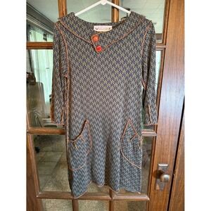 Beebop & Wally New York Tunic Dress Small Green Navy Floral Knit‎ Button Collar